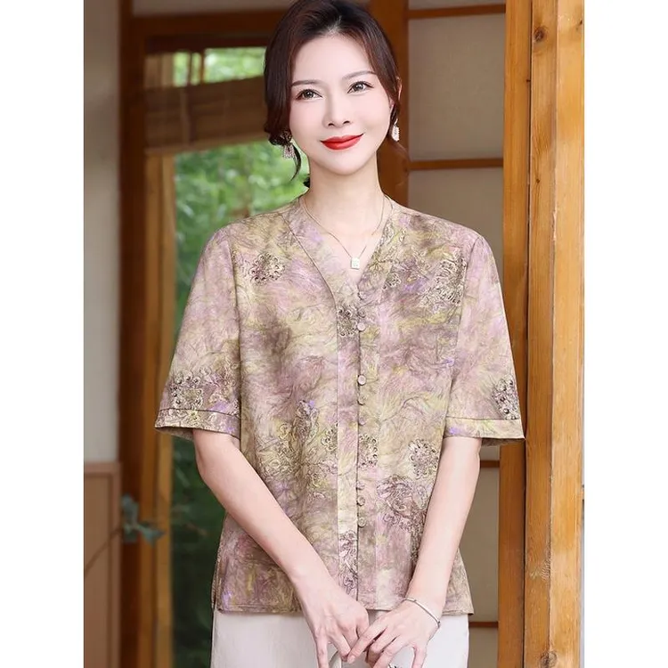 妈妈夏装套装2025新款洋气中老年女装时尚短袖小衫上衣减龄两件套