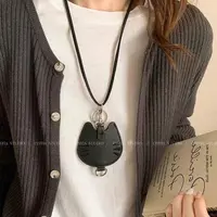 豹纹皮质项链女收纳包长款挂脖秋冬毛衣链配饰
