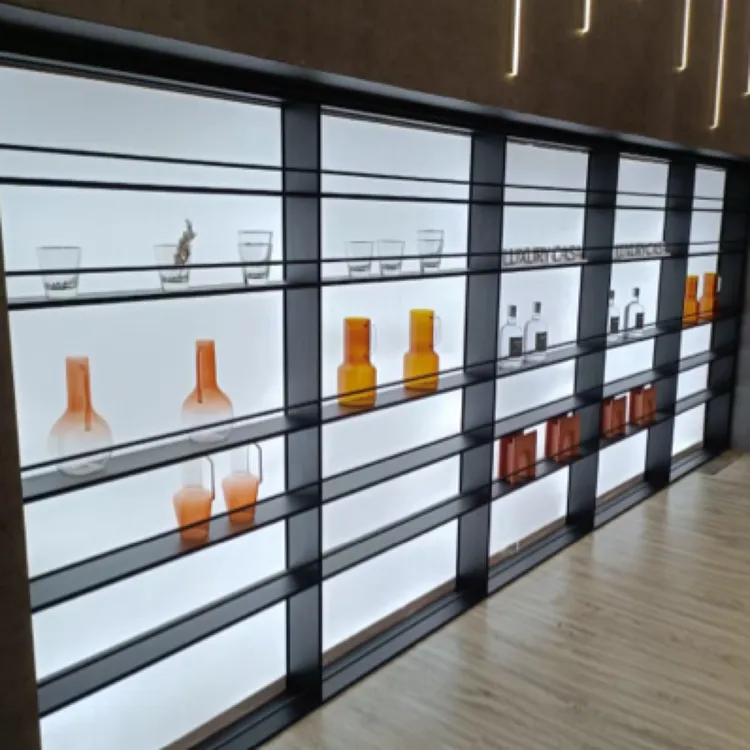 台面发光背板铝合金柜子置物架背板发光厨房收纳架发光带灯铝板柜