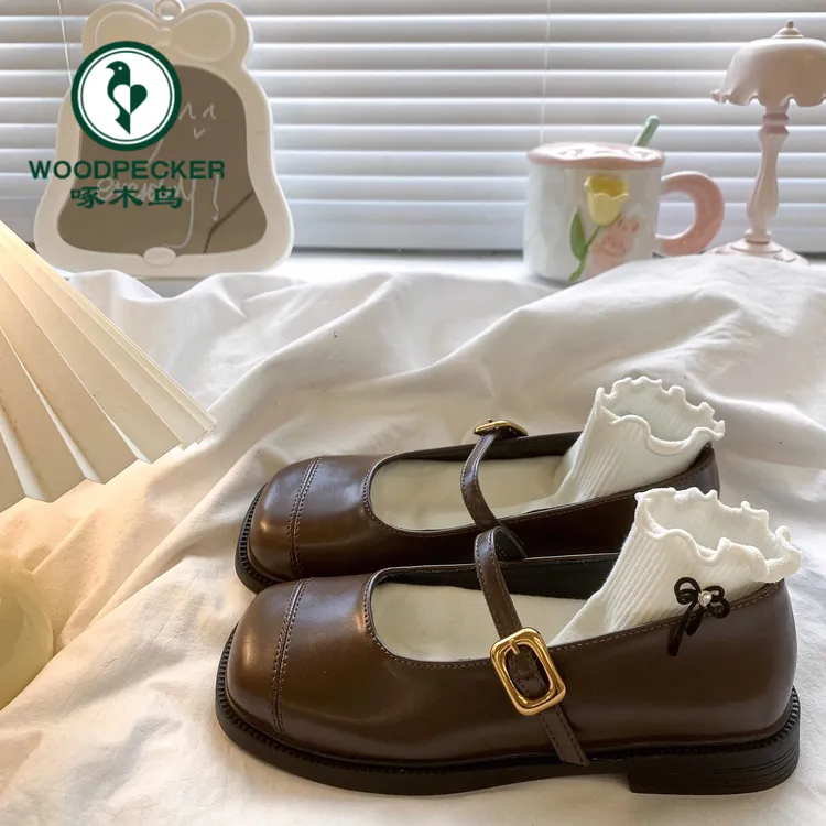 啄木鸟法式玛丽珍小皮鞋女2025新款夏季复古平底百搭软底日系单鞋