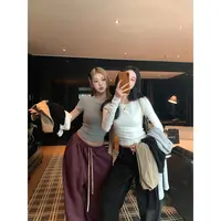 区区欧阳 针织长袖T恤女秋季新款修身显瘦内搭打底衫圆领短袖上衣