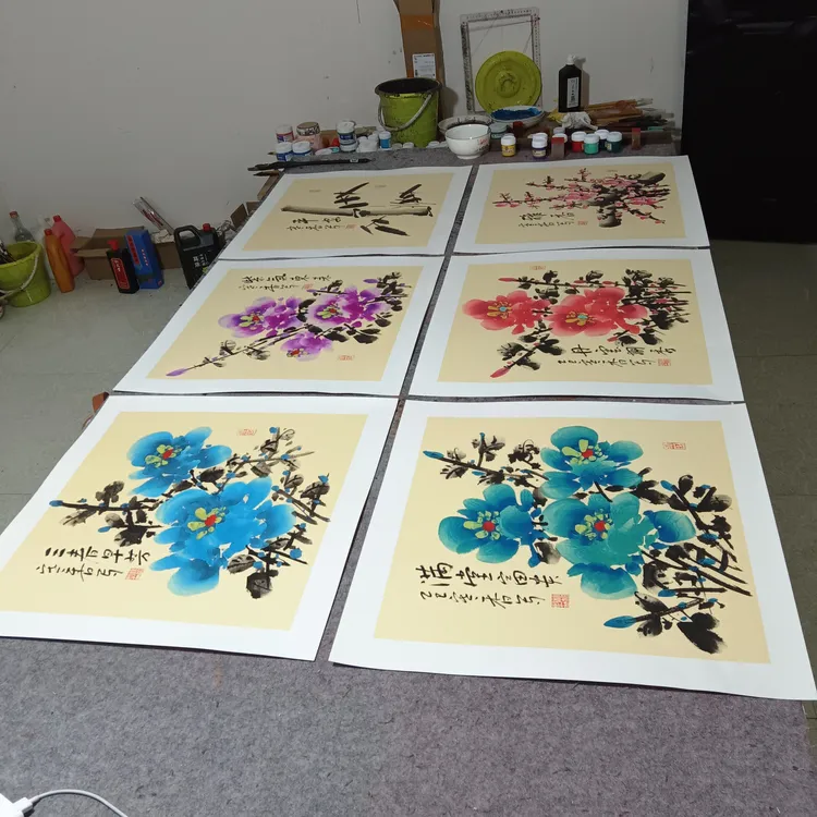 国画斗方客厅餐厅装饰画6张:50cm×50cm