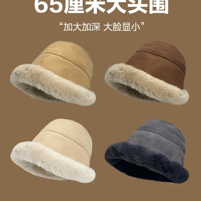 大头围毛绒渔夫帽2025秋冬新款水桶帽大号大码适合大脸圆脸显脸小