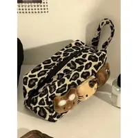 辣妹豹纹黑皮新款手提包大容量化妆包女便携通勤旅行笔袋收纳袋