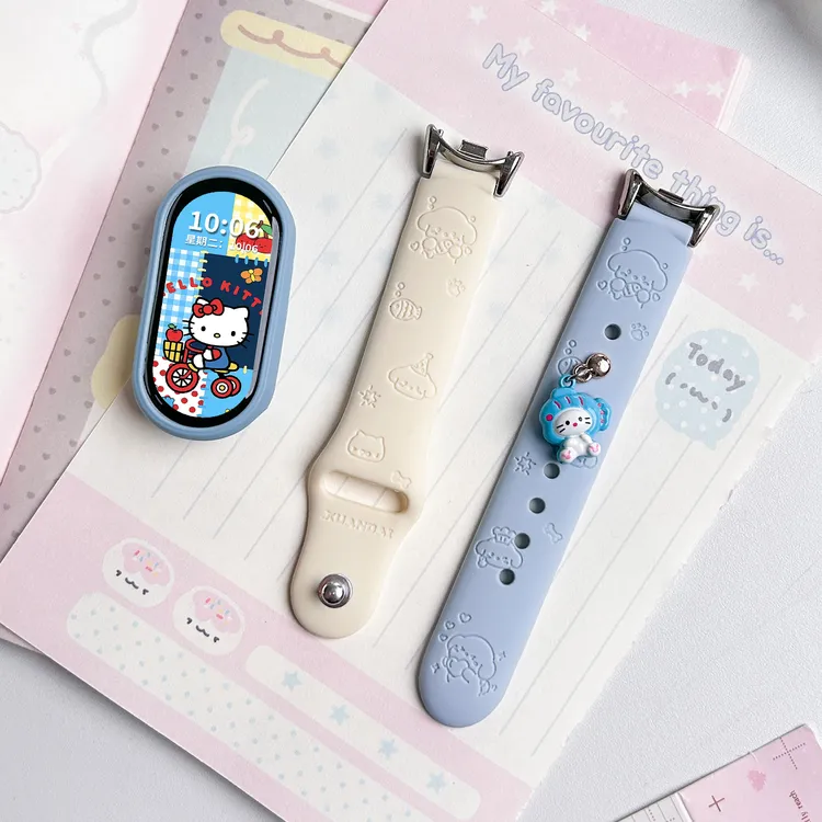 适用小米手环10表带9爆款可爱鲷鱼烧反扣硅胶7/6/5/4/3NFC版腕带