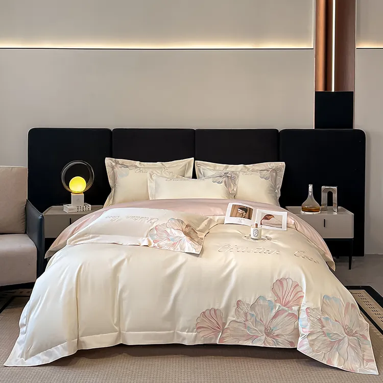 高端160支高级感四件套亲肤纯棉轻奢刺绣被套罩床单笠床上用品单4