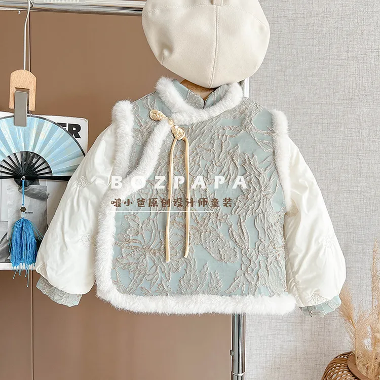 啵小爸【融雪】2025冬季男童新中式刺绣加绒加厚国风汉服拜年服套装