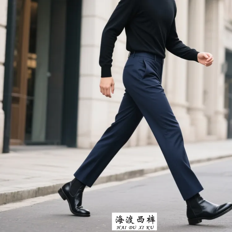 藏青精纺100羊毛西装裤商务正装羊毛西裤男士修身直筒裤慵懒风男