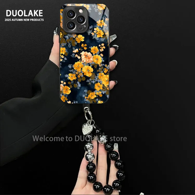 清新印花适用苹果vivo华为oppo小米iPhone17电镀玻璃防摔手机壳潮