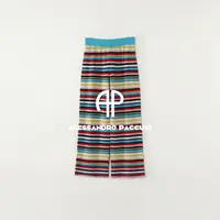 AP洛哥53212SZ【彩虹糖】100羊毛多色条纹松紧腰卷边时尚毛织裤子