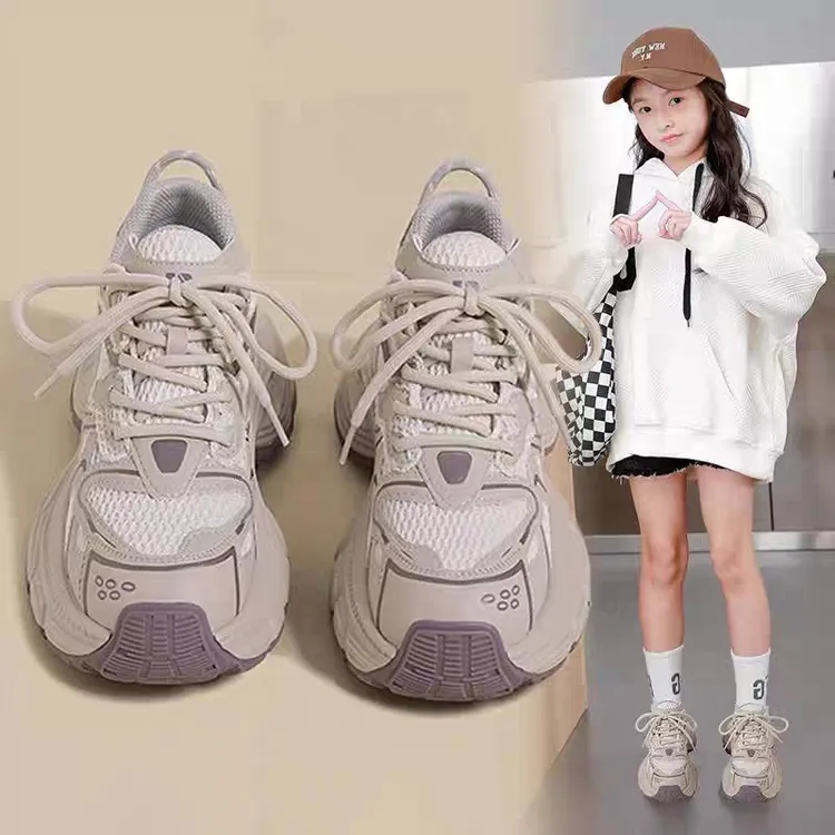 ABC女童鞋运动鞋2025春秋季儿童百搭透气休闲鞋中大童网面老爹鞋