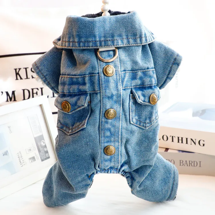 狗狗衣服秋冬装厚款柔软水洗牛仔牵引棉衣小型犬泰迪比熊宠物4928