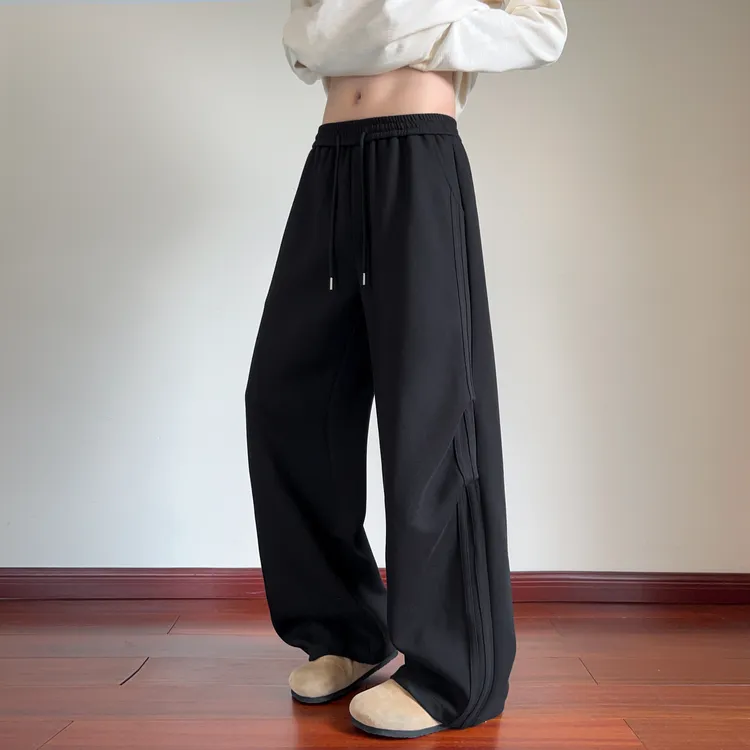 美式复古褶皱休闲裤男款秋季潮牌宽松阔腿卫裤直筒运动垂感长裤子