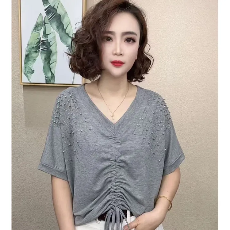 2025洋气百搭减龄显瘦新款时尚休闲短袖女T恤#8586