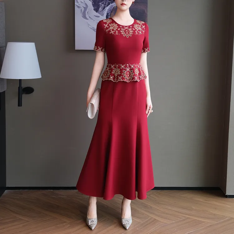 夏季新款2025气质名媛风礼服装钉珠长款网纱连衣裙晚礼服显瘦优雅