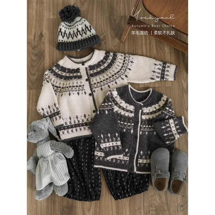 幼悠女童羊毛混纺复古费尔岛毛衣宽松保暖学院风儿童衣服GD4504