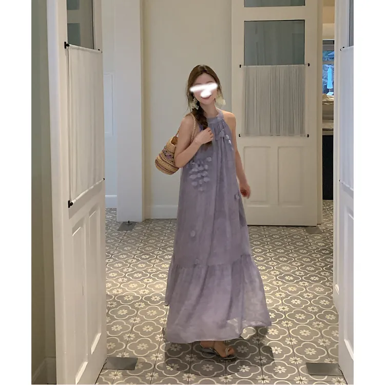 【紫烟铃兰】气质休闲百搭提花春夏紫色无袖甜美时尚连衣裙显瘦