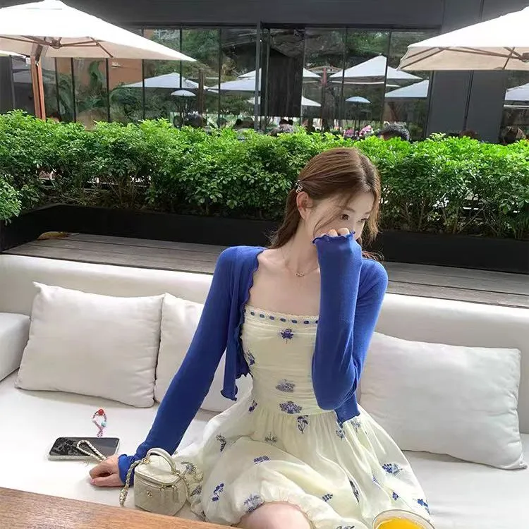 大码女装2025新款海盐coco气质法式碎花连衣裙女春夏+开衫两件套