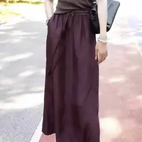 7851醋酸缎面高腰系带夏季中长款垂感显瘦女士半身裙