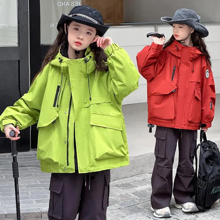 女童冲锋衣外套春秋儿童洋气户外服套装中大童硬壳三合一冲锋衣潮