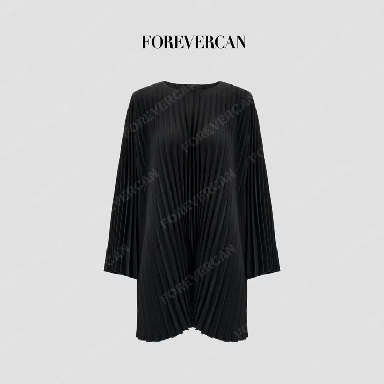 FOREVERCAN“画框游走”重工风琴百褶建筑线条感连衣裙SD53069
