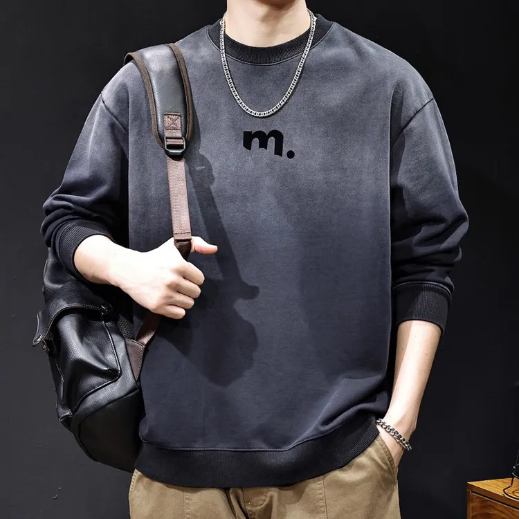 U&PURA美式高端潮牌复古重磅水洗渐变圆领卫衣男2025秋冬季新款