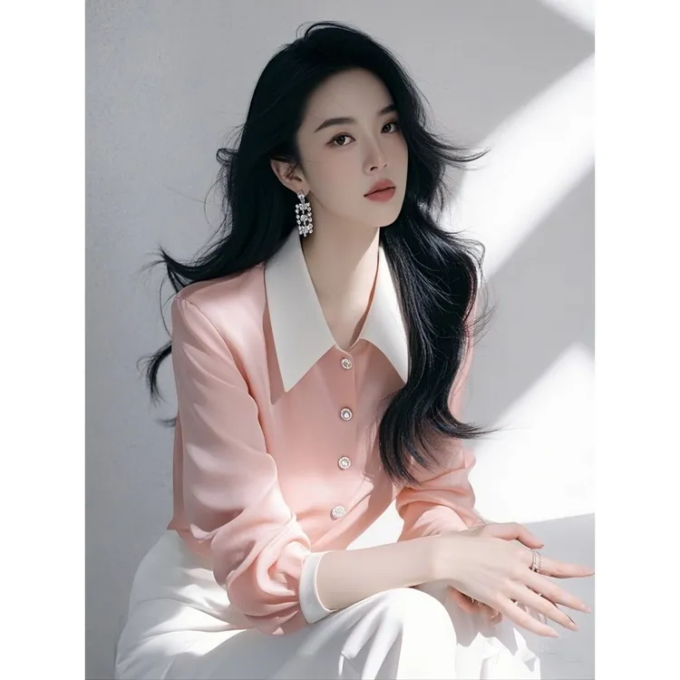 多巴胺粉色衬衫女2025春装新款法式高级感超好看独特漂亮气质上衣