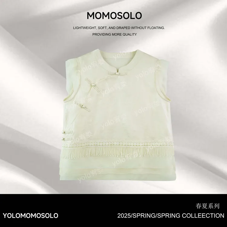 MOMOSOLO•珍玉• 2025夏季桑蚕丝原创薄款斜襟常规短袖上衣YM2166