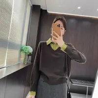 IMFLY金小金自制女装 针织衫DYW10097秋冬假两件衬衫领拼接上衣