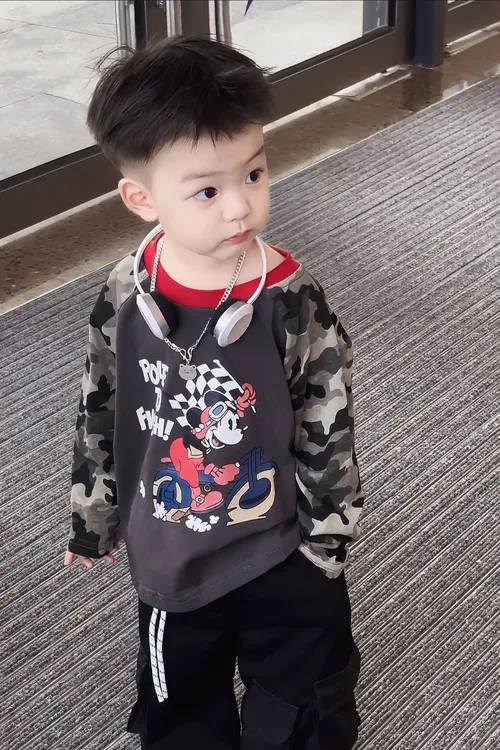 男秋季套装新款迷彩拼接百搭帅气印花爆款中小童套装休闲套装CN3