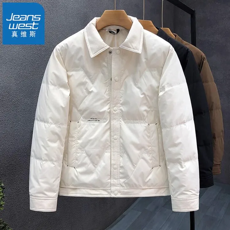 真维斯Jeanswest翻领羽绒服男士秋冬季时尚轻薄夹克潮牌百搭外套