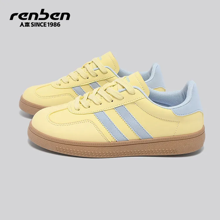 人本2025秋季新款奶黄德训鞋女款爆款复古ins学生低帮休闲鞋女鞋
