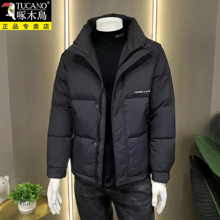 啄木鸟正品轻薄羽丝棉服男秋冬立领高端休闲潮牌男士保暖绵衣外套