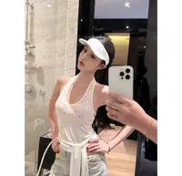 不冷BULENG白色挂脖吊带女夏季辣妹风露背彩钻T恤上衣