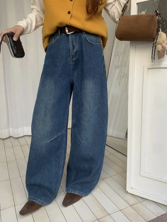 通勤风密密绒男友风有弹牛仔裤休闲秋冬时尚显瘦遮肉