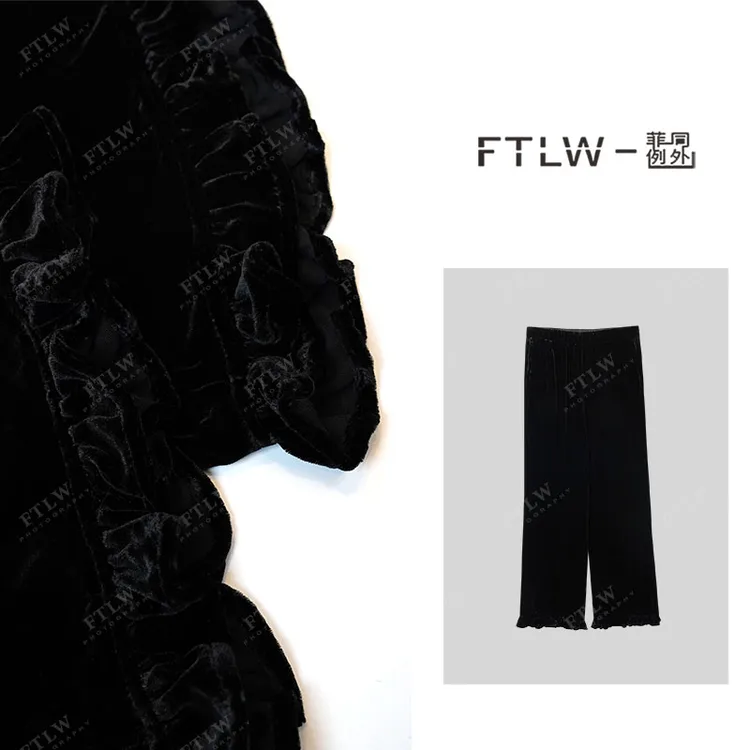 板熙FTLW-【木耳边】桑蚕丝真丝丝绒休闲裤-3678