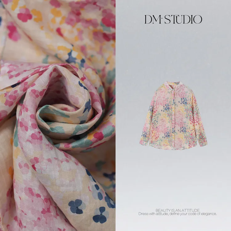 DEDM•STUDIO/100%苎麻小众设计款翻领排扣花衬衫2507CS/Z-91062B