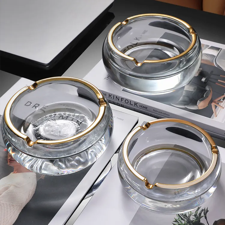 ins高颜值描金水晶玻璃烟灰缸个性简约现代高档送礼时尚烟灰缸