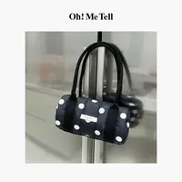 Oh！Me Tell【黑糖啵啵】黑白波点绗缝枕头包圆筒手提包单肩包腋下包