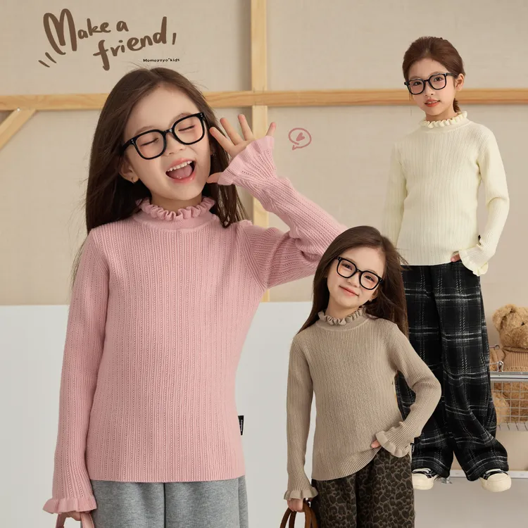 辰辰妈【花筏】儿童木耳边毛衣秋冬百搭女童打底保暖针织上衣9078D