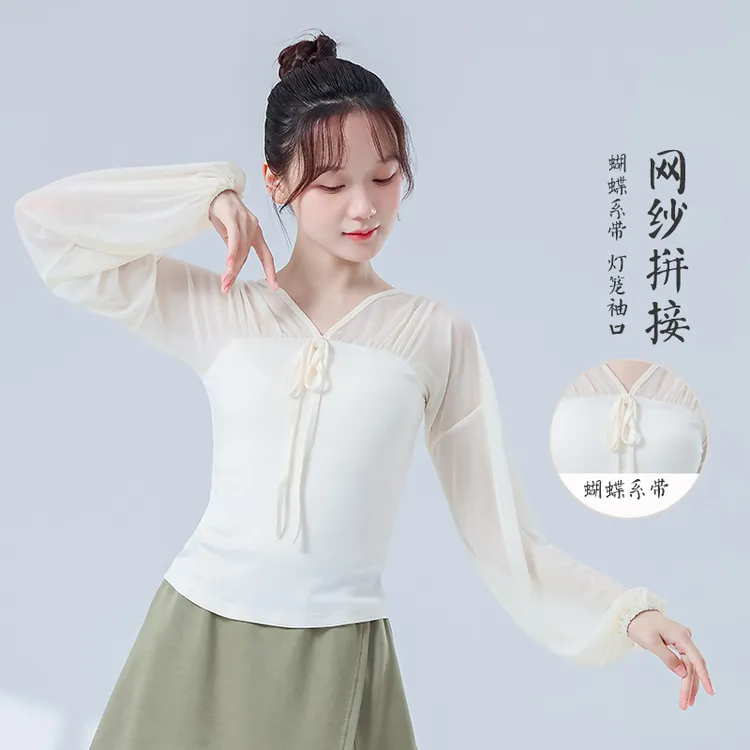 古典舞蹈服女新款身韵网纱拼接上衣中国舞民族舞蹈服装形体练功服