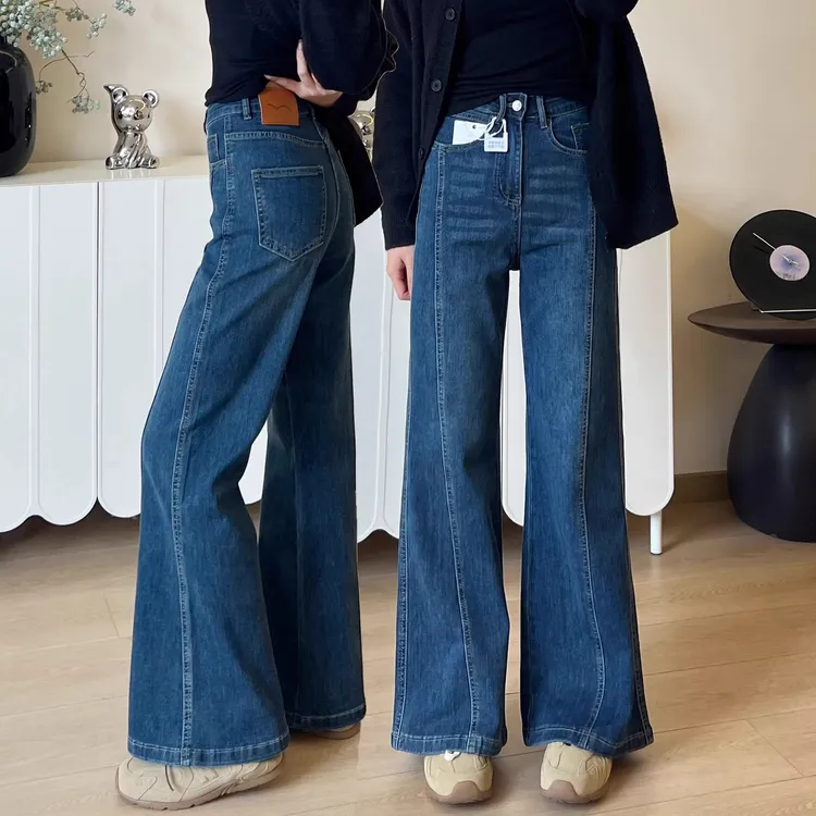 大码直筒微喇牛仔裤女2025秋季新款胖mm百搭高腰显瘦窄版阔腿裤子
