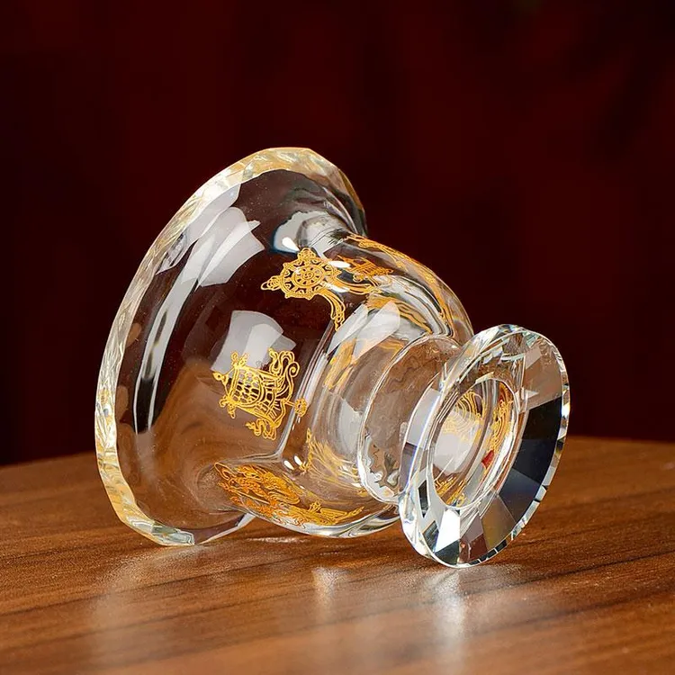 供杯八吉祥圣水杯室内家用佛前玻璃描金高脚供水杯用品杯