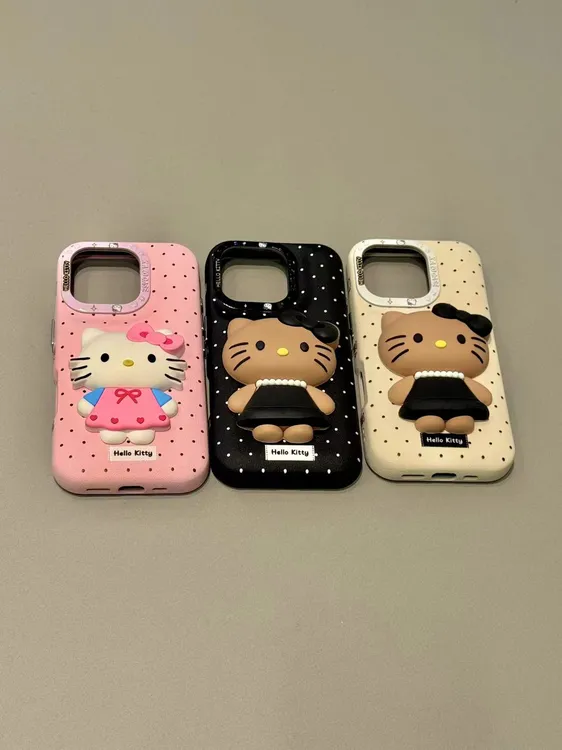 小香风波点粉裙珍珠可爱猫咪硅胶适用iphone16promax苹果15手机壳