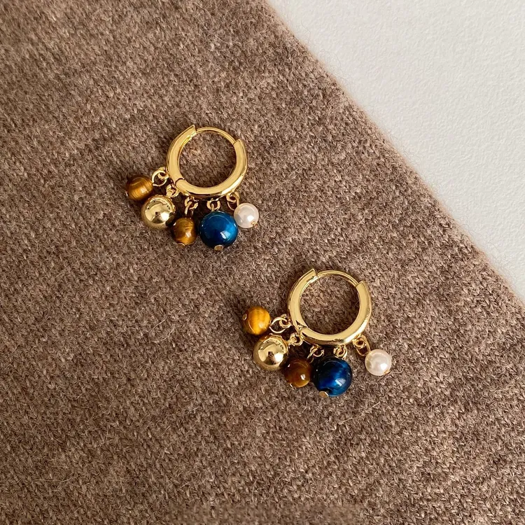 铜合金耳饰 复古美拉德撞色珠珠耳环小众设计高级感秋冬气质耳饰