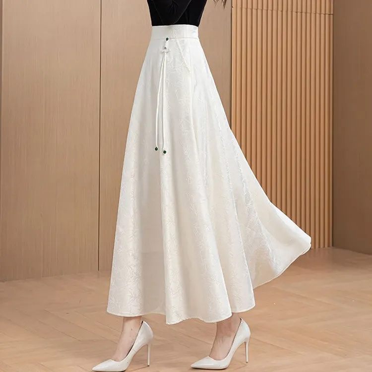 高腰提花半身裙2025春夏显瘦气质A字长裙印花国风垂感中长裙女