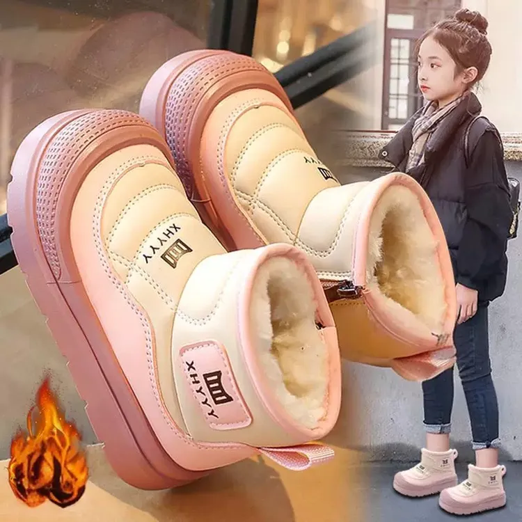 ABC雪地靴男童加绒加厚2025冬季新款儿童东北大棉鞋小童女孩防滑