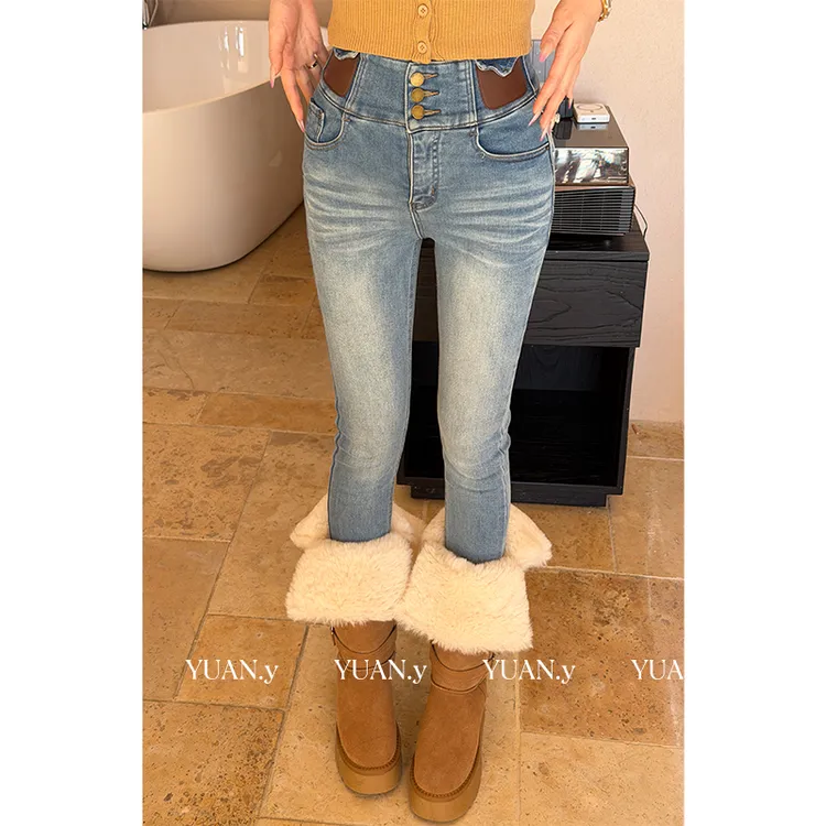 媛媛【嗲精臀腰比】复古辣妹小脚牛仔裤女秋冬显瘦紧身铅笔裤#K1280