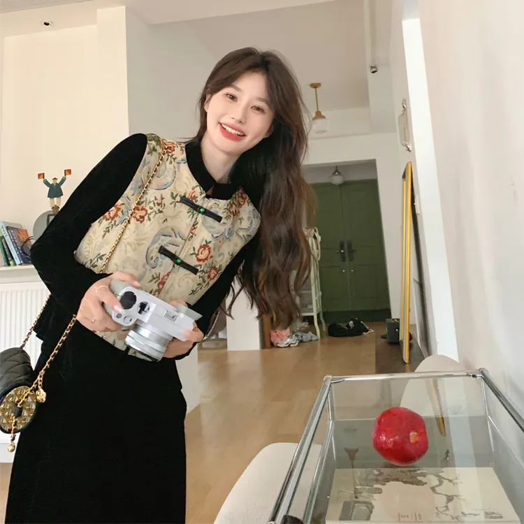 新中式套装裙女2025年春秋新款复古国风高级感马甲连衣裙两件套潮