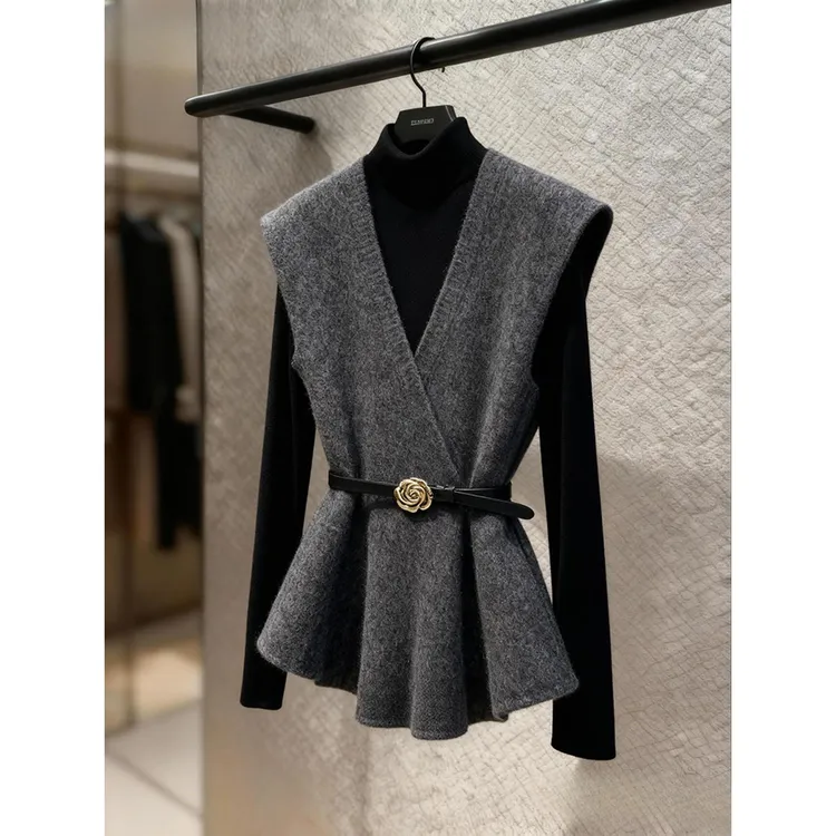 外穿洋气时髦马夹女冬独特漂亮软糯气质高端保暖灰色毛衣背心马甲